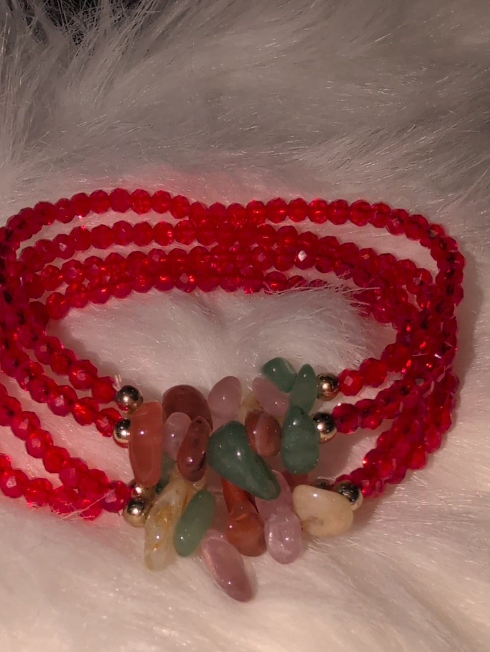 Multi-Stone Red Stretch Beaded Wrap Bracelet - Set Of 4